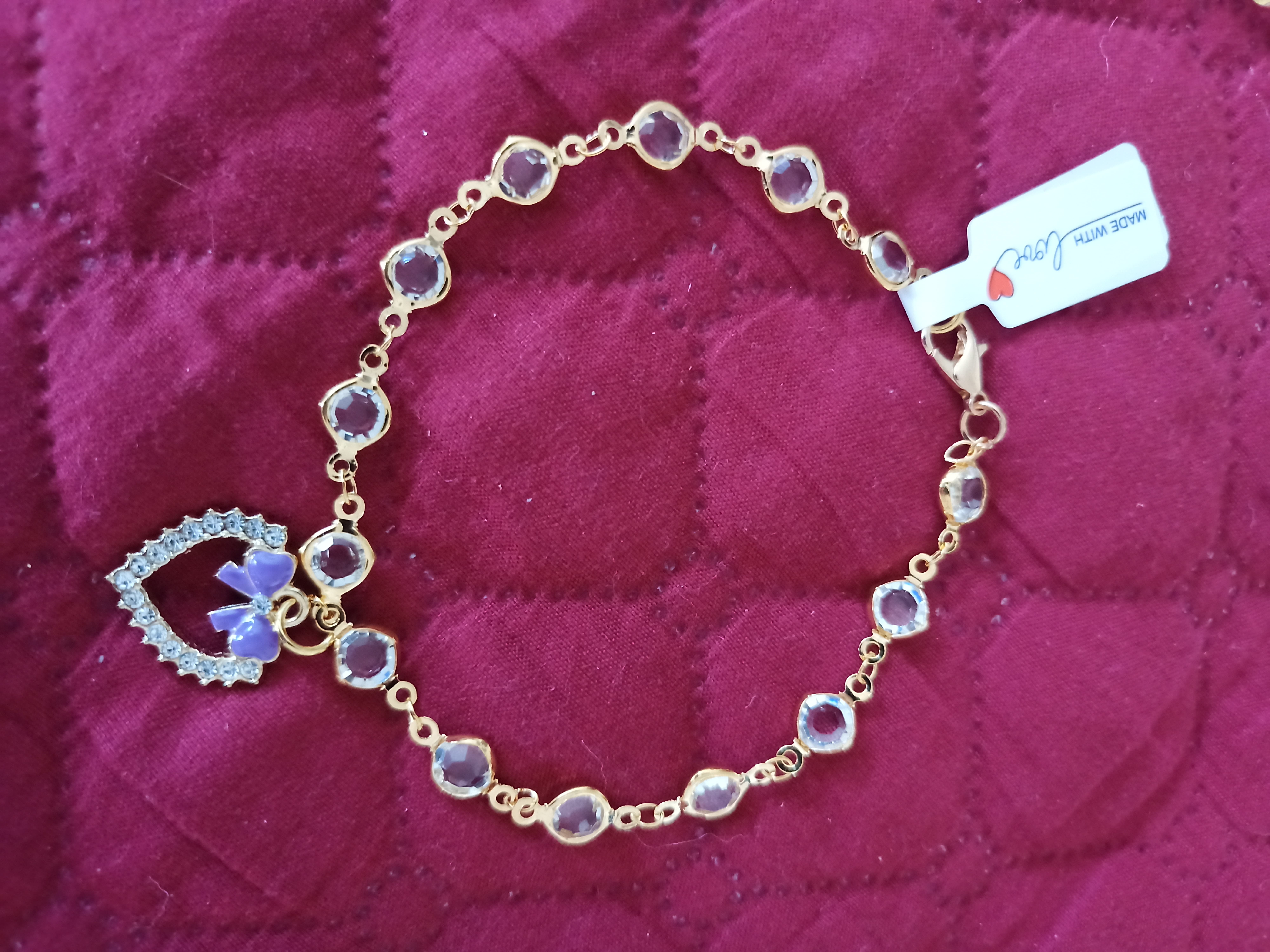 Modna narukvica „Violet Bow Heart” s prozirnim kristalima — slika 1