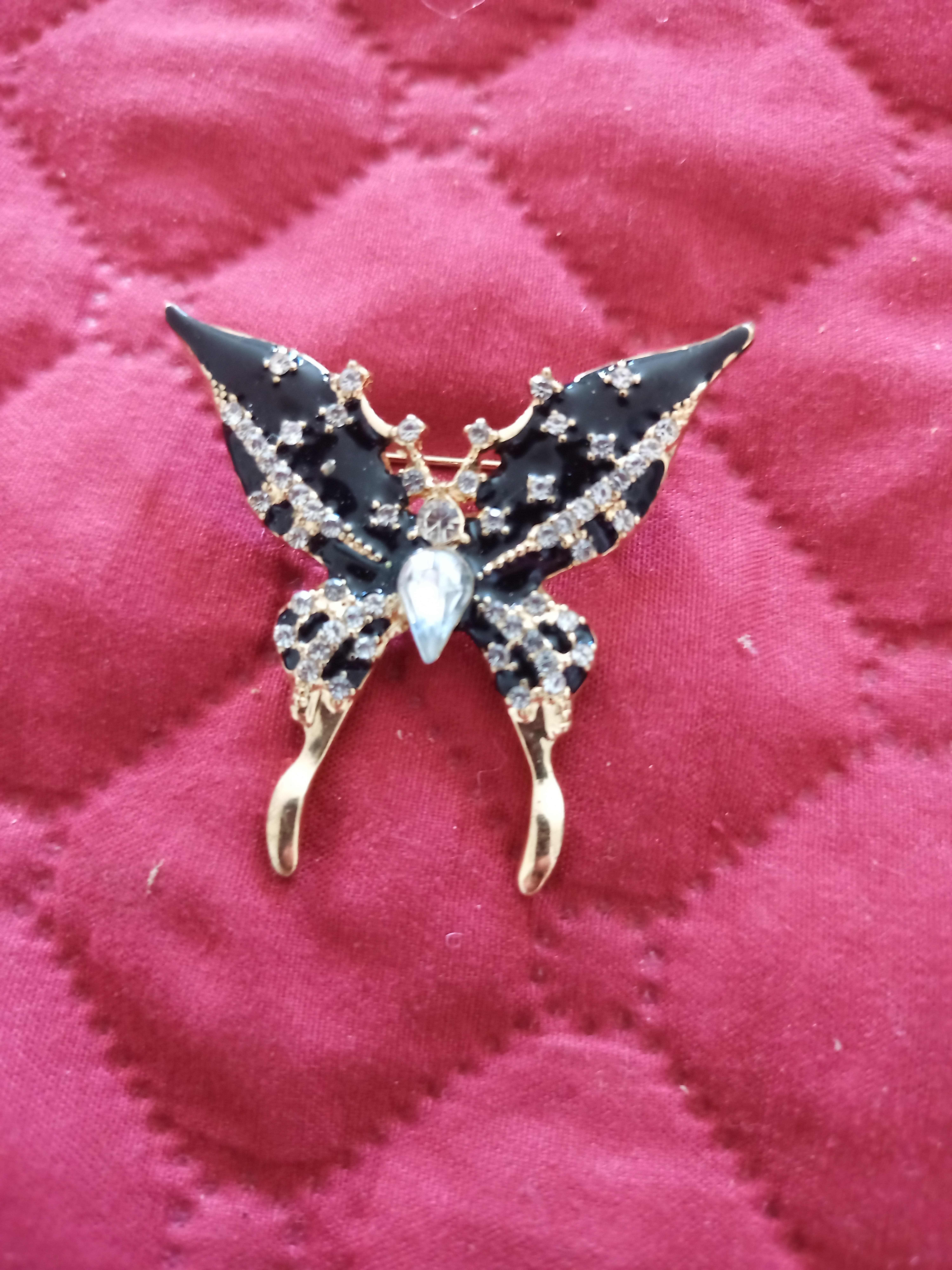 Modni broš „Midnight Butterfly” s crnim emajlom i cirkonima — slika 1