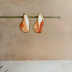 PRIMAVERA Mramorne Naušnice | Narandžasta & Bijela sa Zlatnim Rubom — slika 2