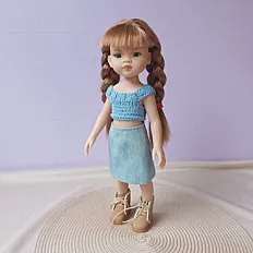 Set odjeće za lutke Paola Reina - dugi žuti džemper i jeans suknja — slika 4