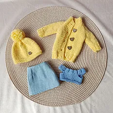 Set odjeće za lutke Paola Reina - dugi žuti džemper i jeans suknja — slika 6